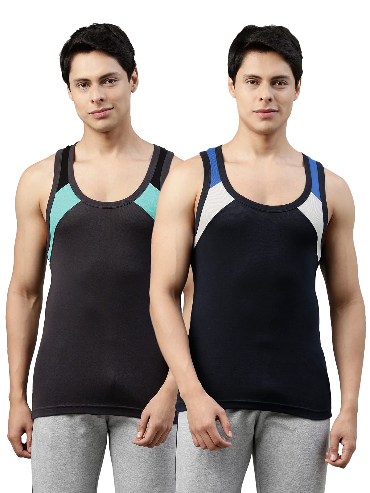 dixcy scott Originals Men's Cut & Sew Color Block On Shoulder Durable & Comfortable Squared Neck Sleeveless Regular Fit Tank Fit 100% Combed Cotton Gym Vest Innerwear (Pack of 2)-picture-29