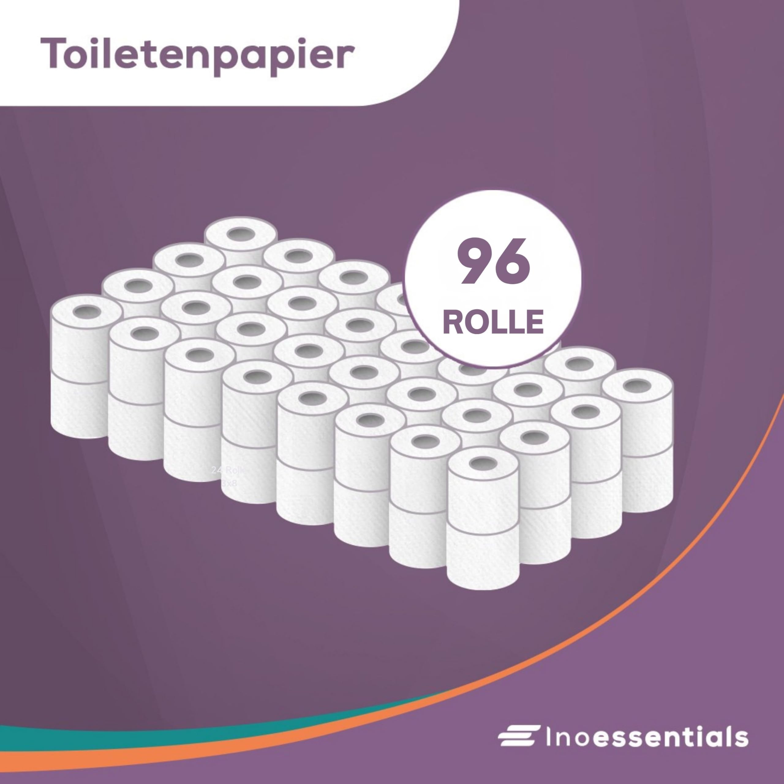 Inoverse Papel higiénico de 3 capas, 96 rollos, 150 hojas por rollo, extra suave y resistente a roturas, 100% celulosa, paquete grande para familias, 96 rollos, 4 unidades