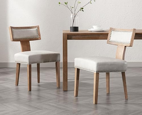 Miniatura 47 de EALSON Juego de 2 sillas de comedor modernas de mediados de siglo, sillas de cocina tapizadas de lino, sillas de comedor de granja, sillas Nailhead