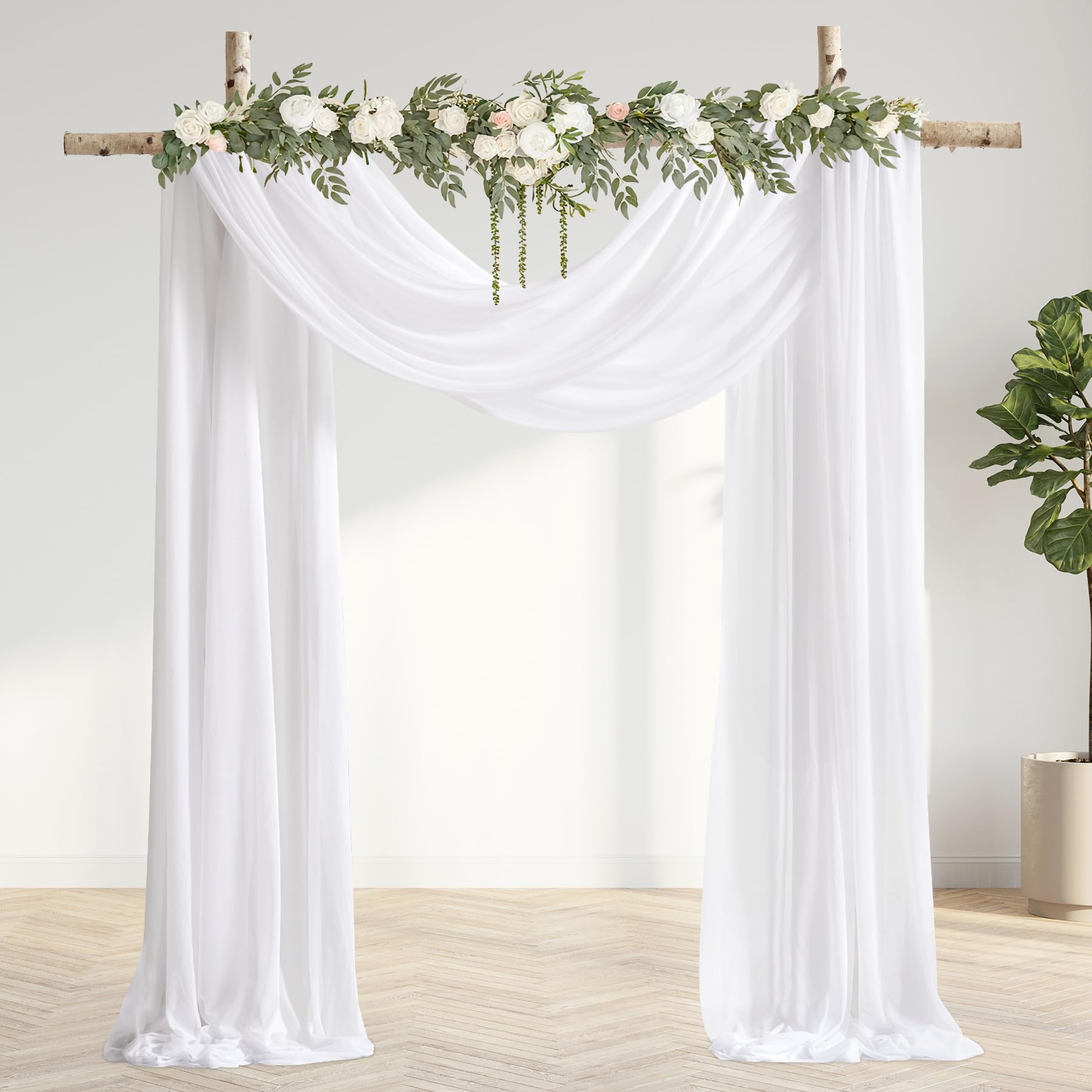 Drapierstoff für Hochzeitsbögen, 76,2 x 6,2 m, 3 Paneele, weiß, durchscheinend, extra breite und lange Hintergrundvorhänge für Hochzeitsbögen, Zeremonie, Geburtstag, Party-Dekorationen