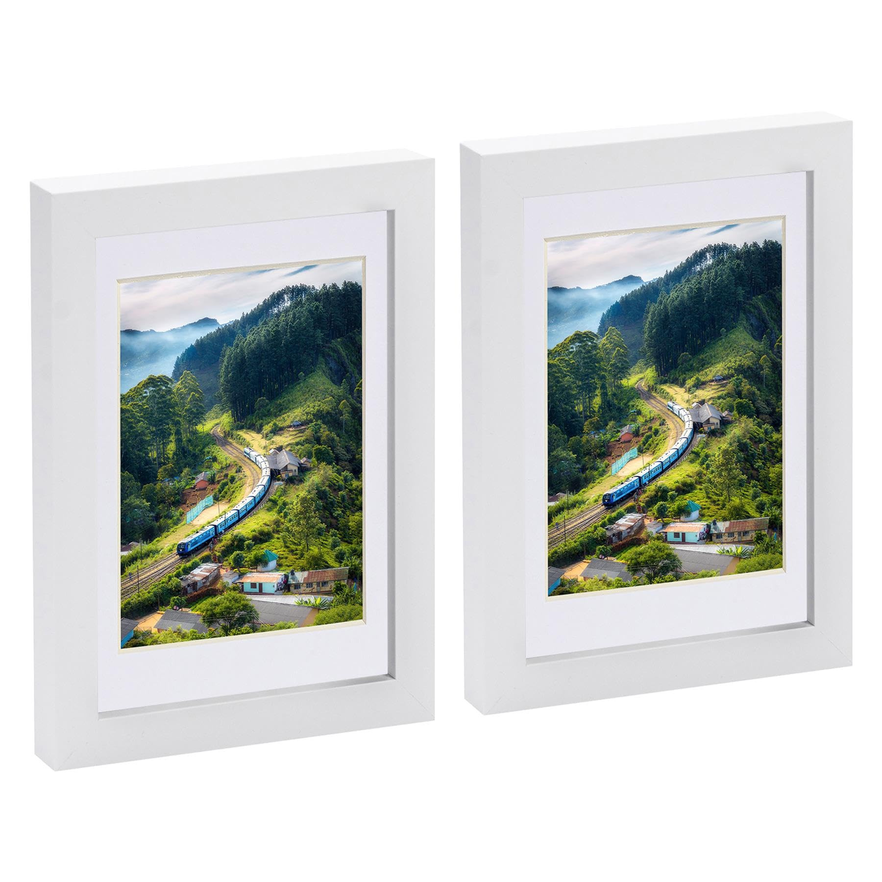 Nicola Spring White/White 2X 5" X 7" Photo Frames With 4" X 6" Mount - Glass Aperture Home Picture Wall Hanging Landscape Portrait Display