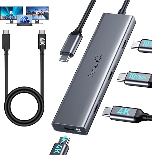 Divisor de video USB C Dual Monitor, 4 puertos USB-C 3.2 Gen 2 10Gbps Hub, para monitor USBC PD, monitores tipo C, pantalla portátil, DP Alt 4K