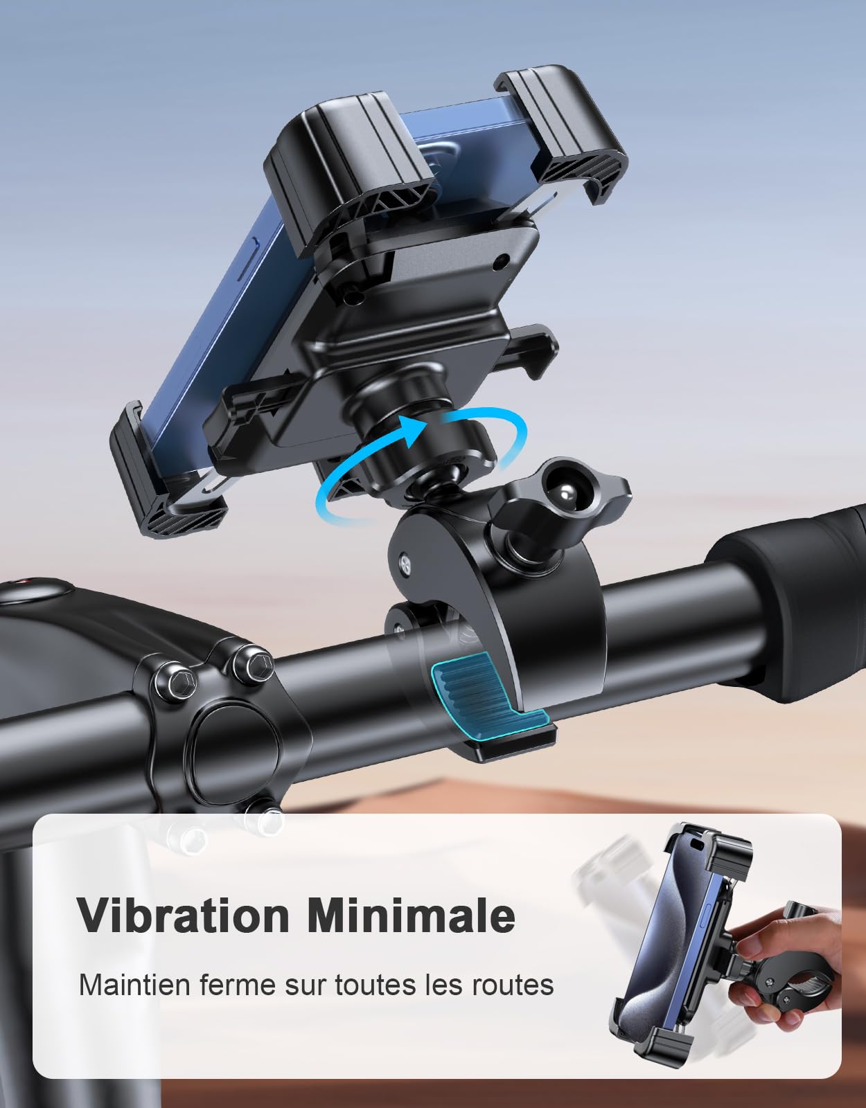 Babacom Support Téléphone Moto Une-Touche – Ultra Stable Anti-Vibration INOX 4,7"-6,8"