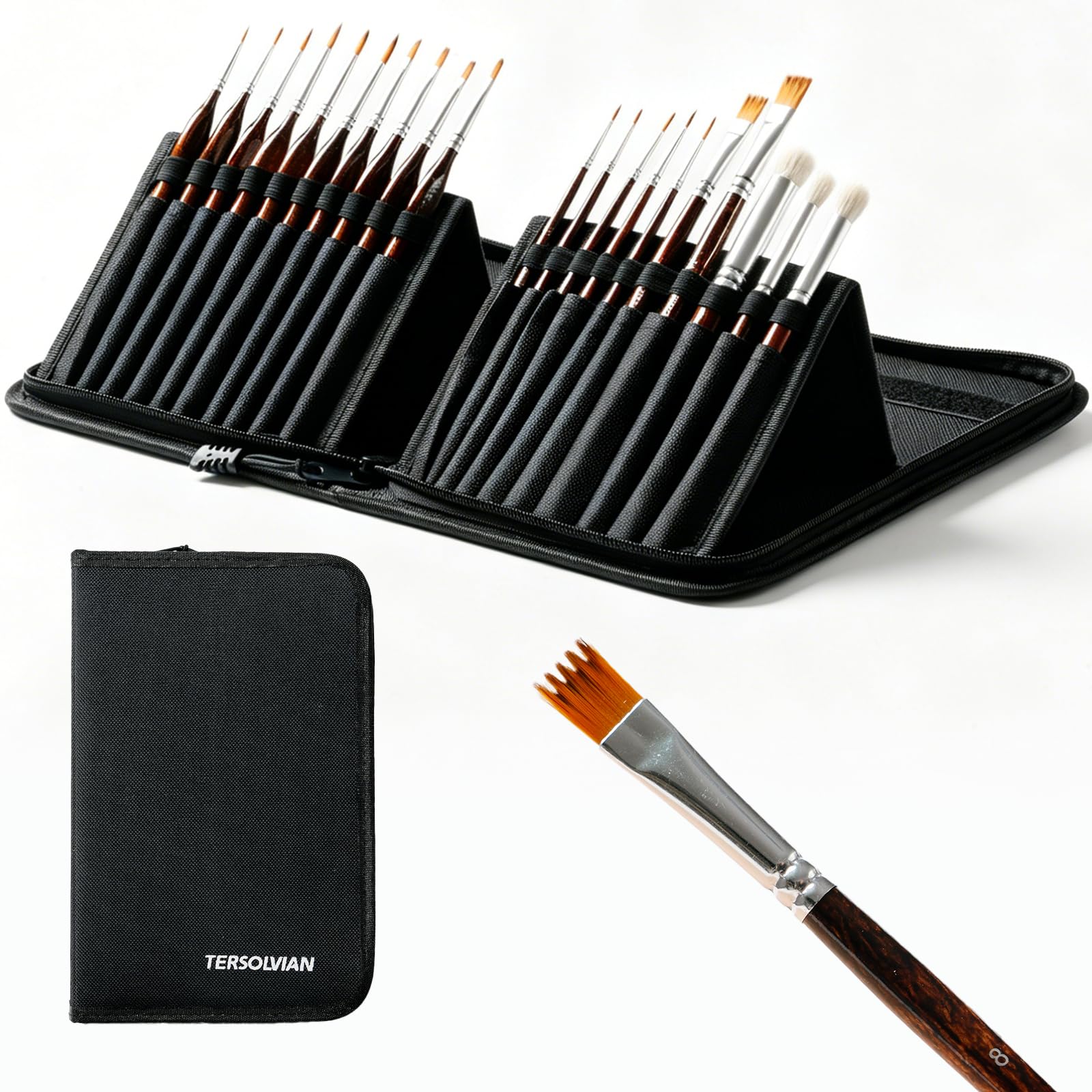 Juego de 20 pinceles de pintura en miniatura, cerdas de nailon, mango de madera natural, juego de pinceles para pintura acrílica, pincel de pintura de detalles con estuche de transporte
