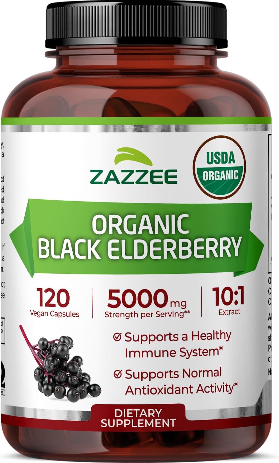 USDA Organic Black Elderberry 10:1 Extract, 120 Vegan Capsules, 2 Month Supply, Sambucus Nigra, Antioxidant & Immune Support, Concentrated 10X Extract, All-Natural, Non-GMO, Made in the USA