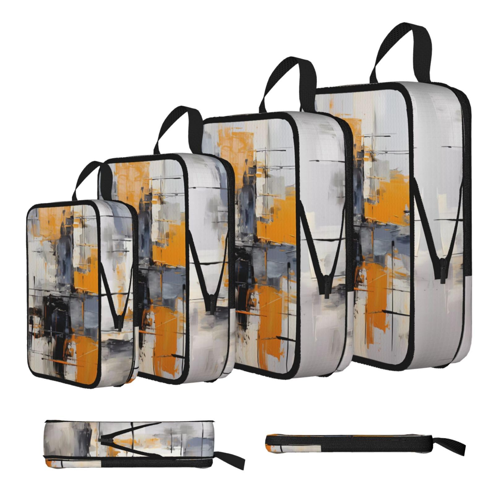 Grey And Yellow Abstract Art Painting Compression Packing Cubes 4 Piece Set