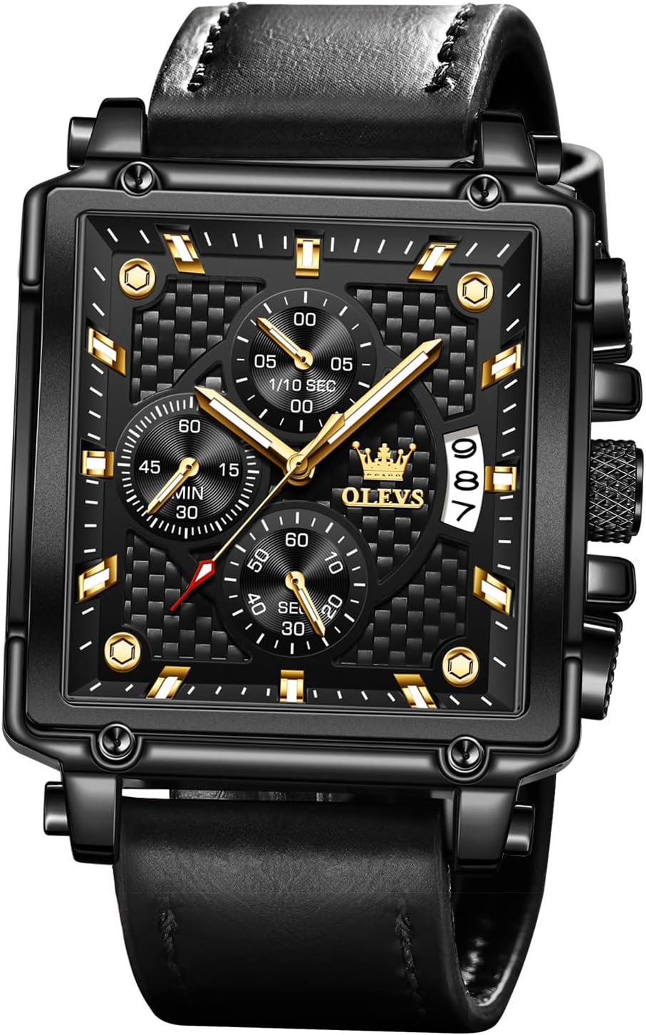 OLEVS Square Watches for Men Brown Leather Chronograph