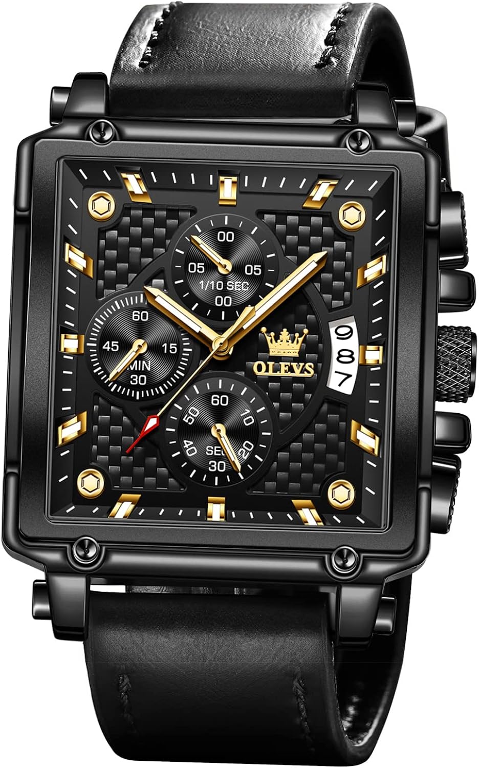 OLEVS Relojes cuadrados para hombre de cuero marrón cronógrafo moda reloj de negocios luminoso impermeable casual relojes de pulsera