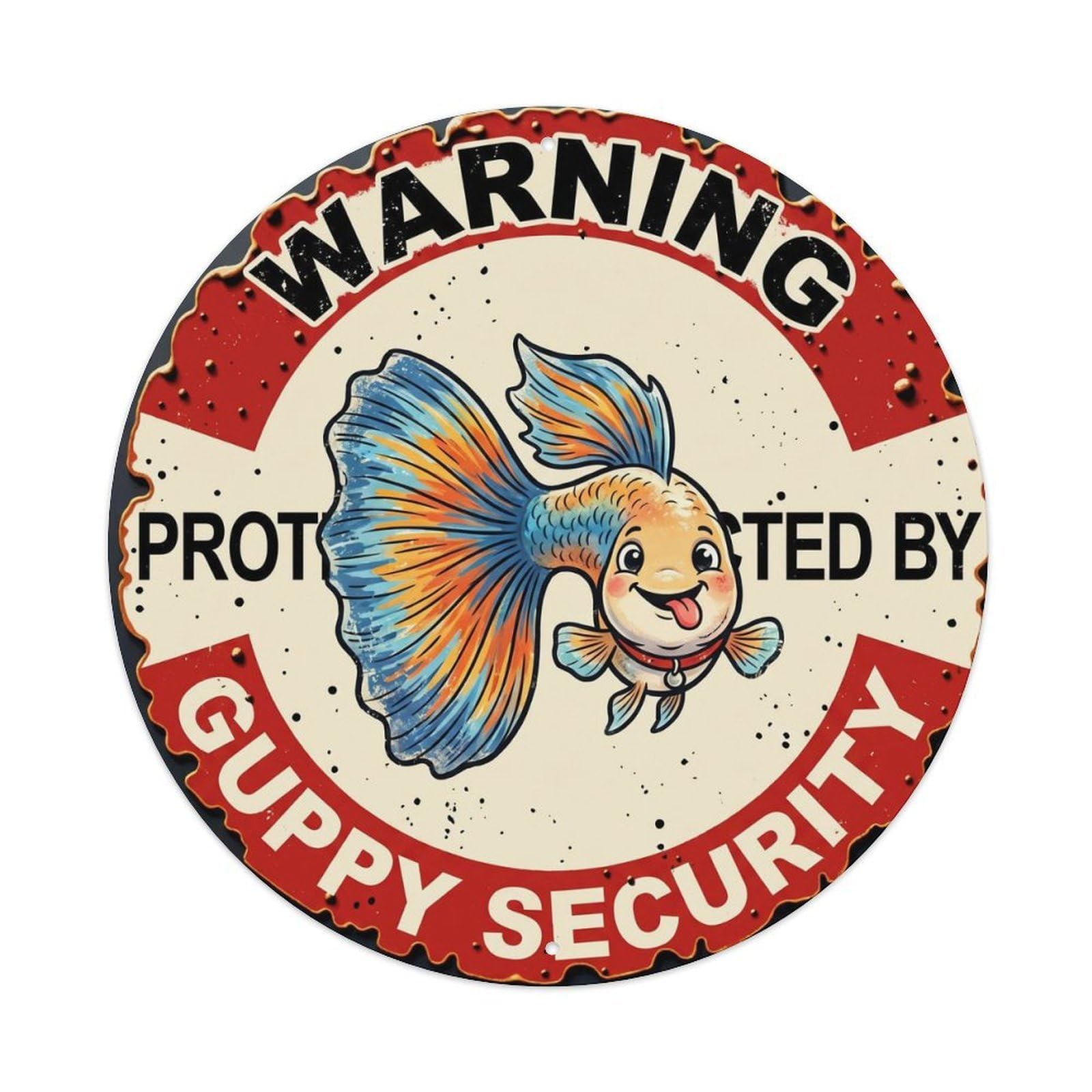 Tgrcjimh Style Metal Tin Sign Warning Protected By Guppy Security Vintage