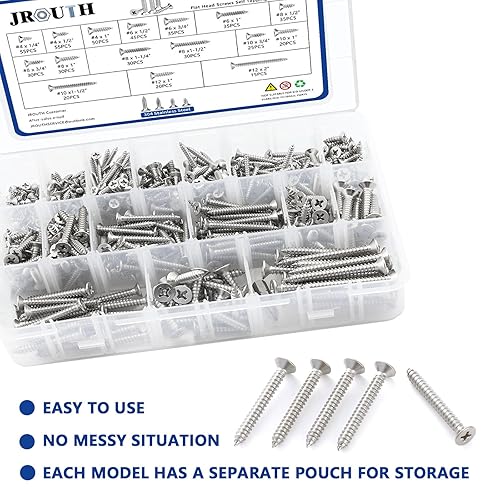 Miniatura 5 de Juego de 530 tornillos de madera de acero inoxidable #4#6#8#10#12 Phillips Tornillos de cabeza plana Tornillos Autoperforantes Tornillos