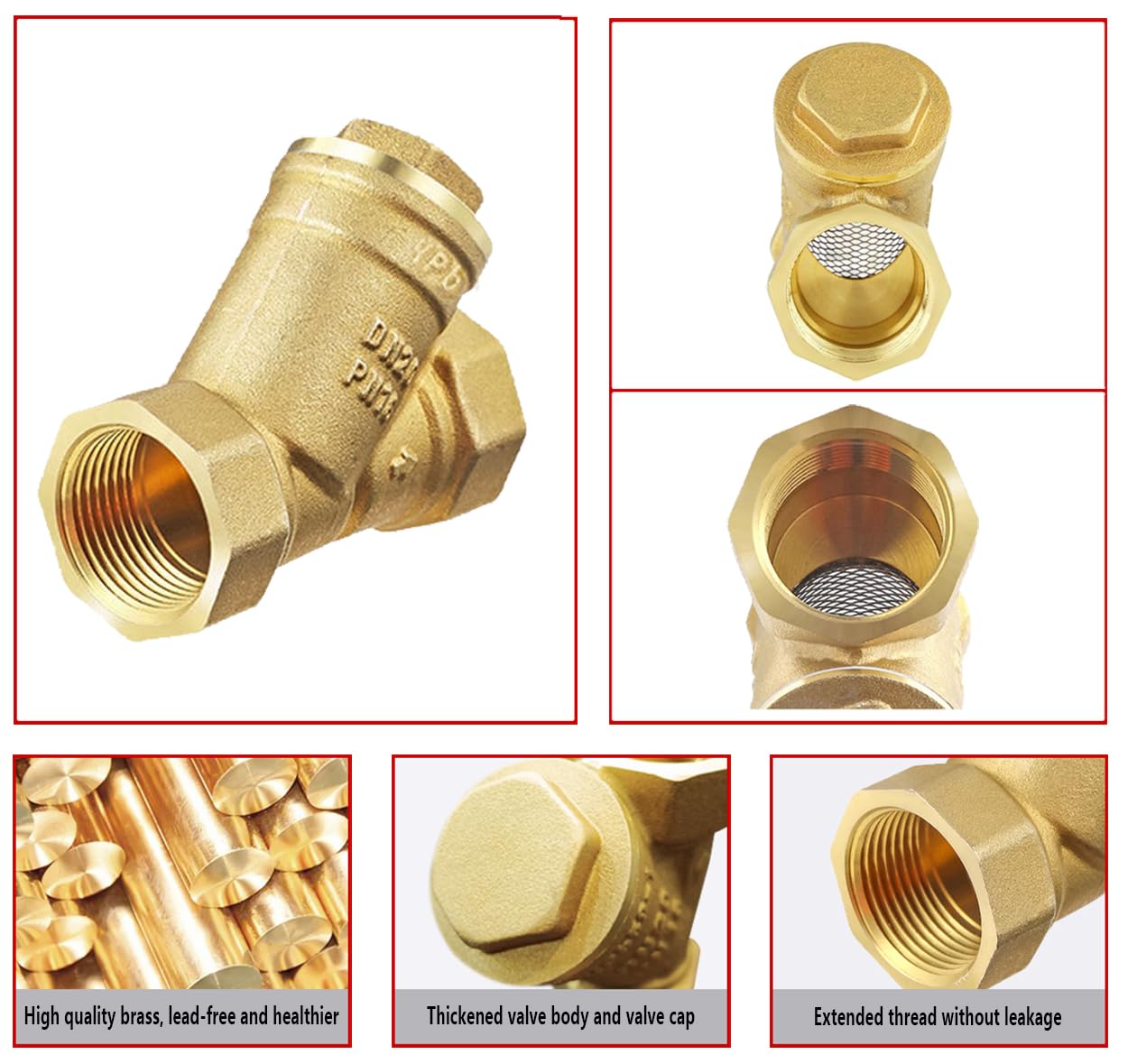 Válvula de filtro de latón Y colador 1/2" rosca hembra para separación de aceite de agua