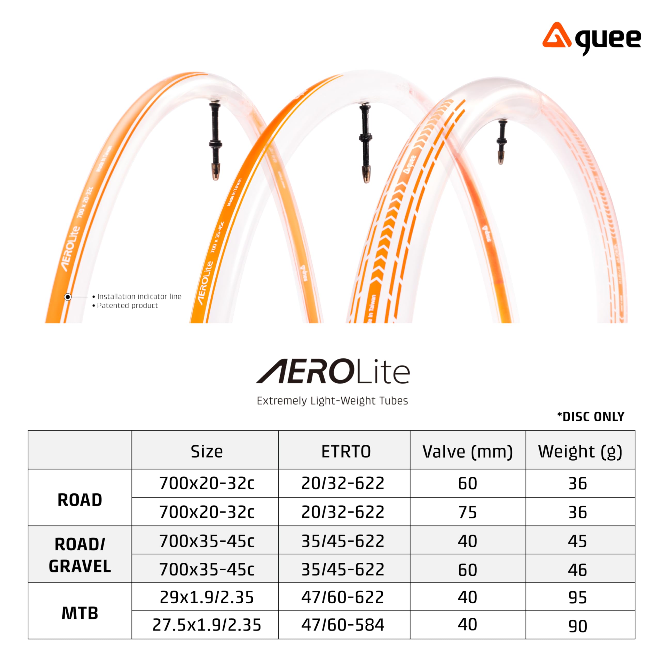 Amazon | GUEE Aerolite TPU インナーチューブ 超軽量 700x20-32c