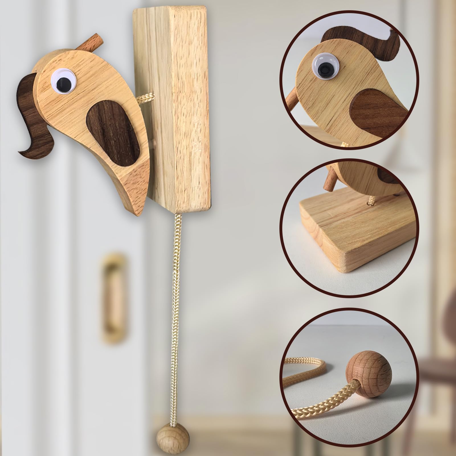 Fun-Plus Woodpecker doorbell, Handmade Wooden Self-Adhesive