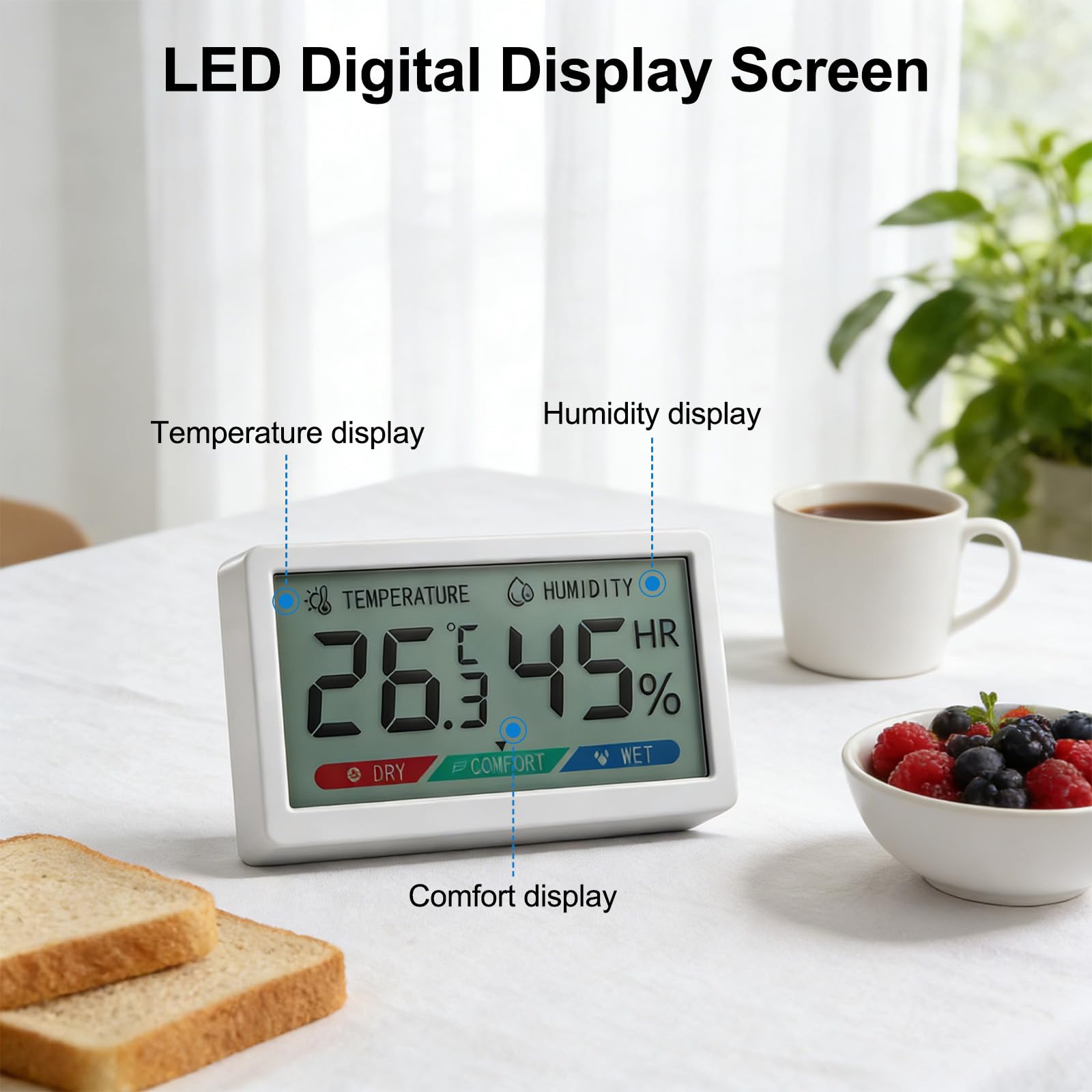 Chatthen Termometro Digital Casa, Higrometro Digital de Interior para Controlar la Temperatura y medir la Humedad, Medidor de Humedad Digital de Temperatura para Invernadero, Bebé, Bodega, Reptil 2Pcs — view 6