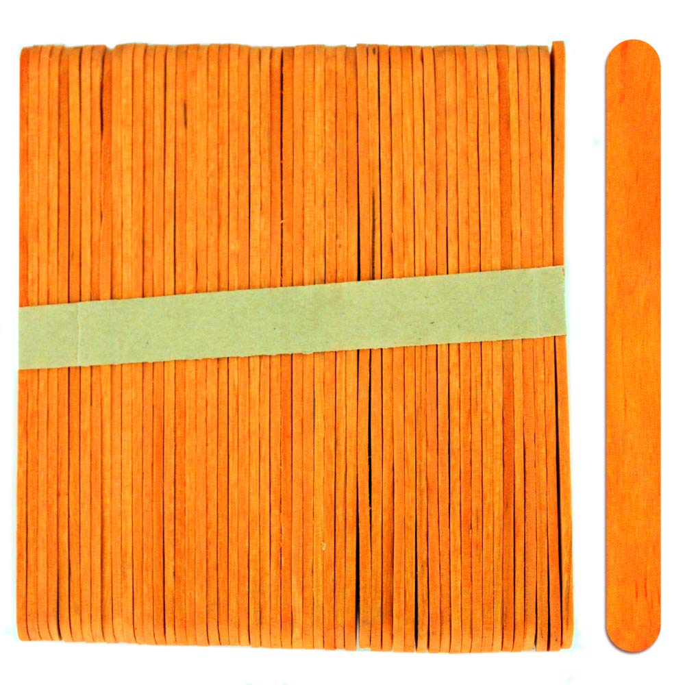 200 Sticks, Orange Popsicle Sticks 4.5 Inch Wood Craft Sticks, Halloween Pumpkin Craft by CraftySticks