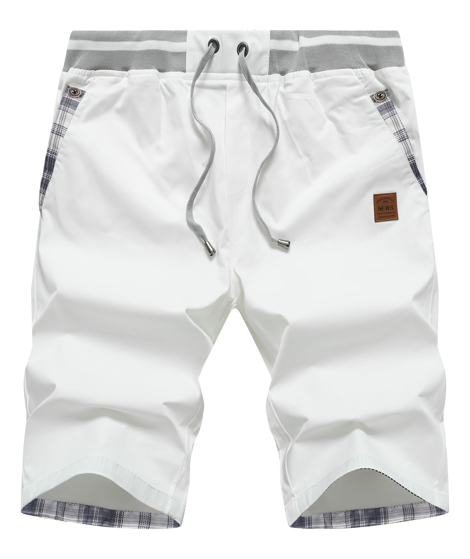 Djtnzdm Chino Shorts for Men UK Summer Cargo Shorts Elasticated Waistband Mens Bermuda Shorts Cotton Adult Classic Fit (XL White)
