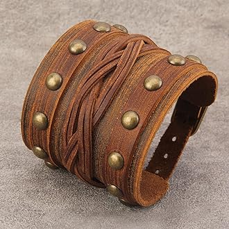 GelConnie Leather Cuff Bracelet Punk Braided Bracelets Rock Leather Wristbands Faux Mens Leather Bracelet Gothic Viking Bangle Adjustable Wrap Bracelet for Women,Men