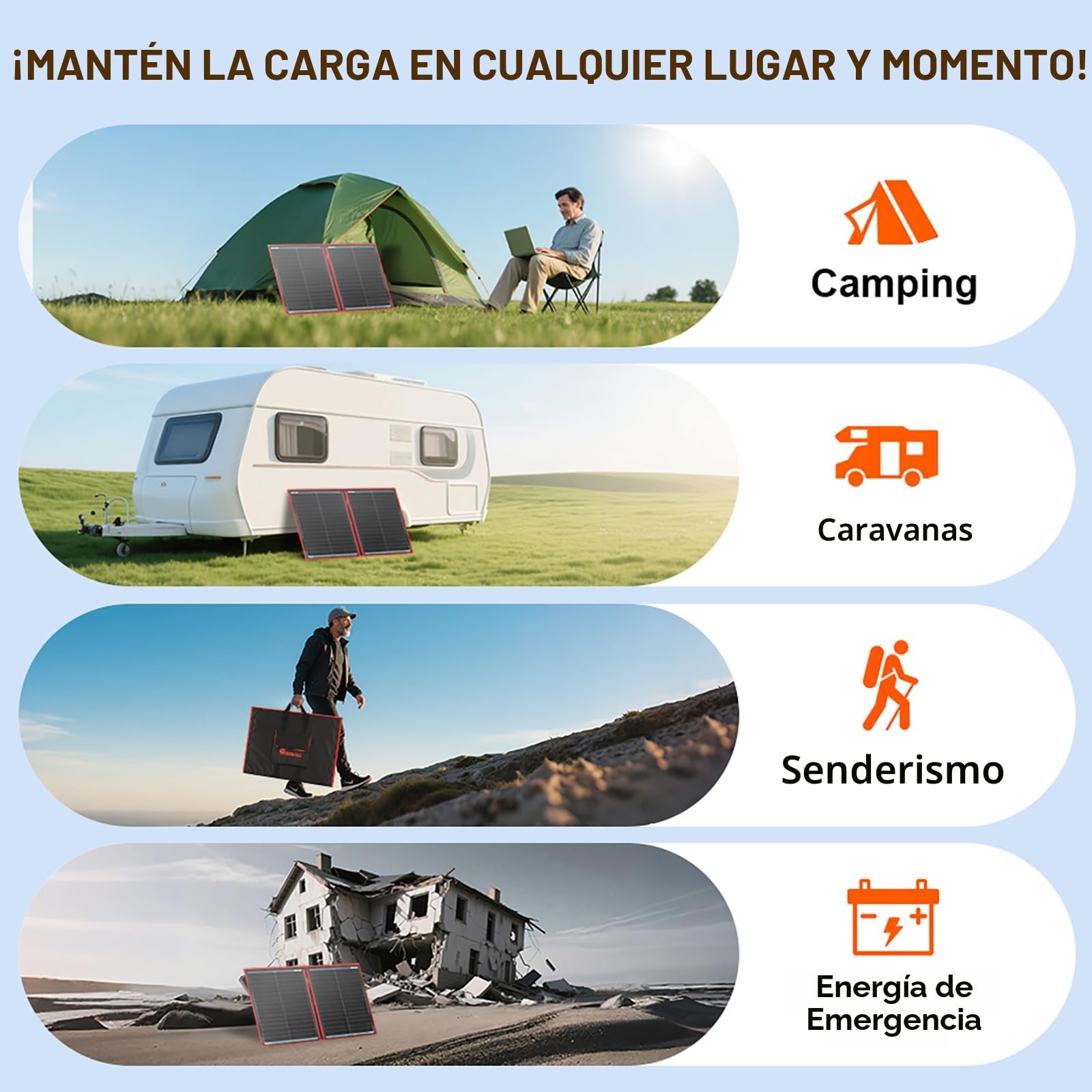 DOKIO Panel Solar PLEGABLE 100w 12v monocristalino portátil, impermeable, ideal para la energía solar al aire libre, embarcaciones, camping, caravanas o autocaravanas
