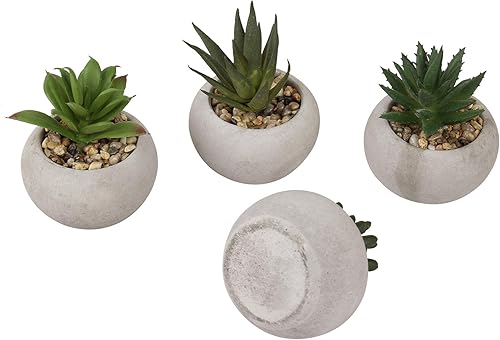 GIA Mini suculentas artificiales en maceta, juego de 4, verdeblanco