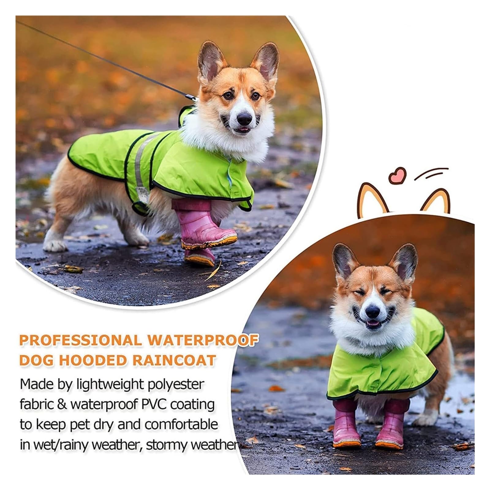 Manteau de pluie imperméable pour chien avec capuche et trou pour laisse, veste réfléchissante et réglable pour chiens de petite, moyenne et grande taille (vert, taille XXL)