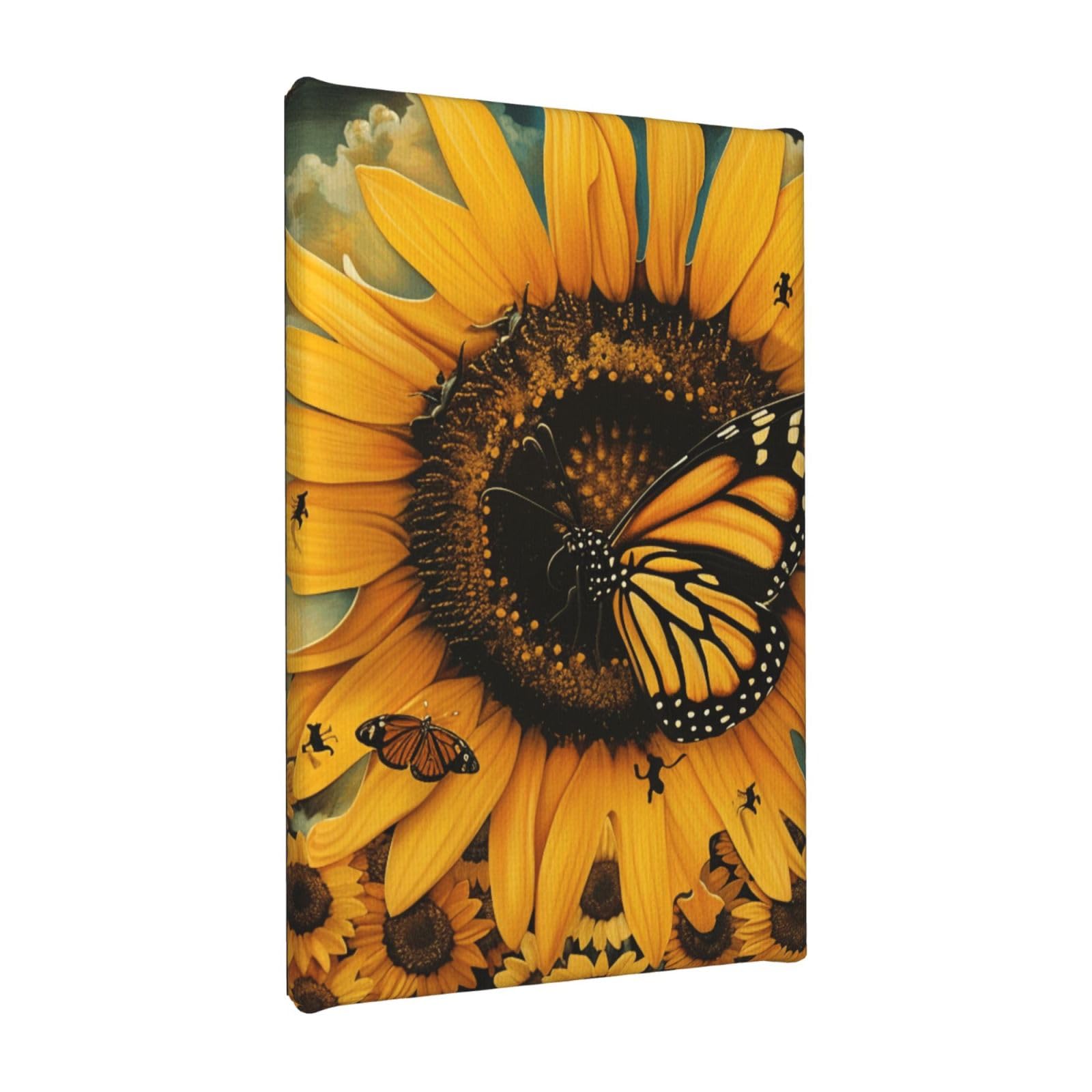 YKLJG butterfly and sunflower Printed Wall Art Canvas Painting 20x30 CM Wooden Framed Picture Painting Artwork Prints for Bedroom Kitchen Home Office Decor