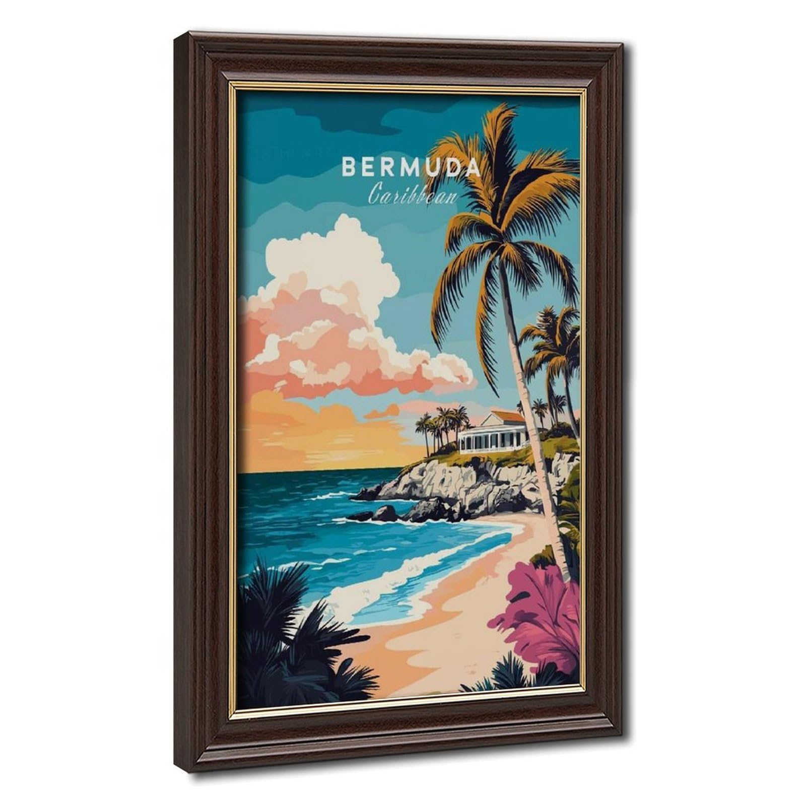 Bareronor Mokume Gane Frame-Style Bermuda Beach Canvas Poster For Office Decor Gift