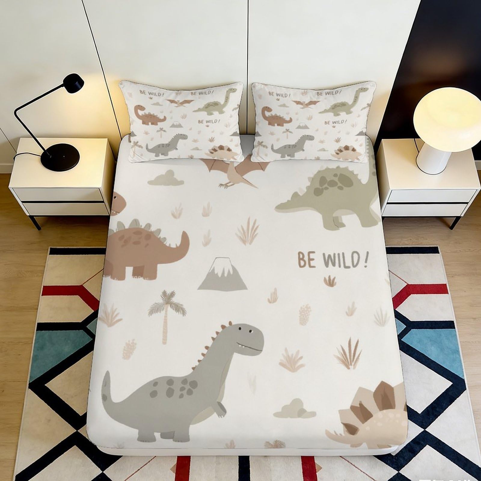 Jqzkxnhpbr Style-4 3D Printed Dinosaur Forest Fitted Sheet Microfiber Soft Breathable Volcano Bed Cover For Bedroom Dorm Decor 90X200x25cm