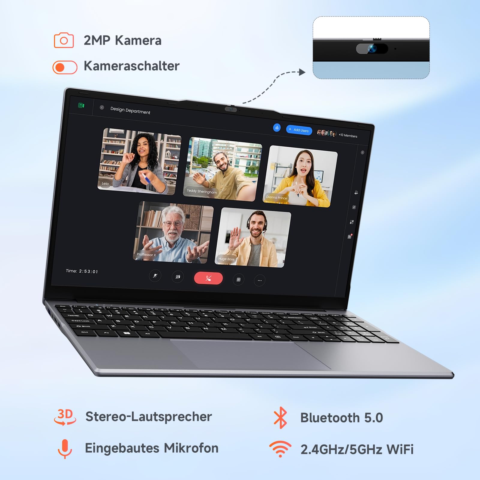 BMAX Laptop 15.6" Full HD Display Intel N95 bis zu 3.4GHz 16GB RAM 512GB SSD Win 11 Notebook Computer USB 3.2x2, WiFi, BT5.0, 180° Öffnen und Schließen, Business, Deutsche Tastaturschutzfolie