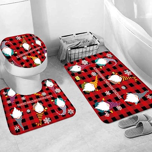 Miniatura 85 de Juego de 4 cortinas de ducha con alfombra antideslizante, cubierta para tapa de inodoro y tapete de baño, cortina de ducha de Papá Noel con 12 Papá