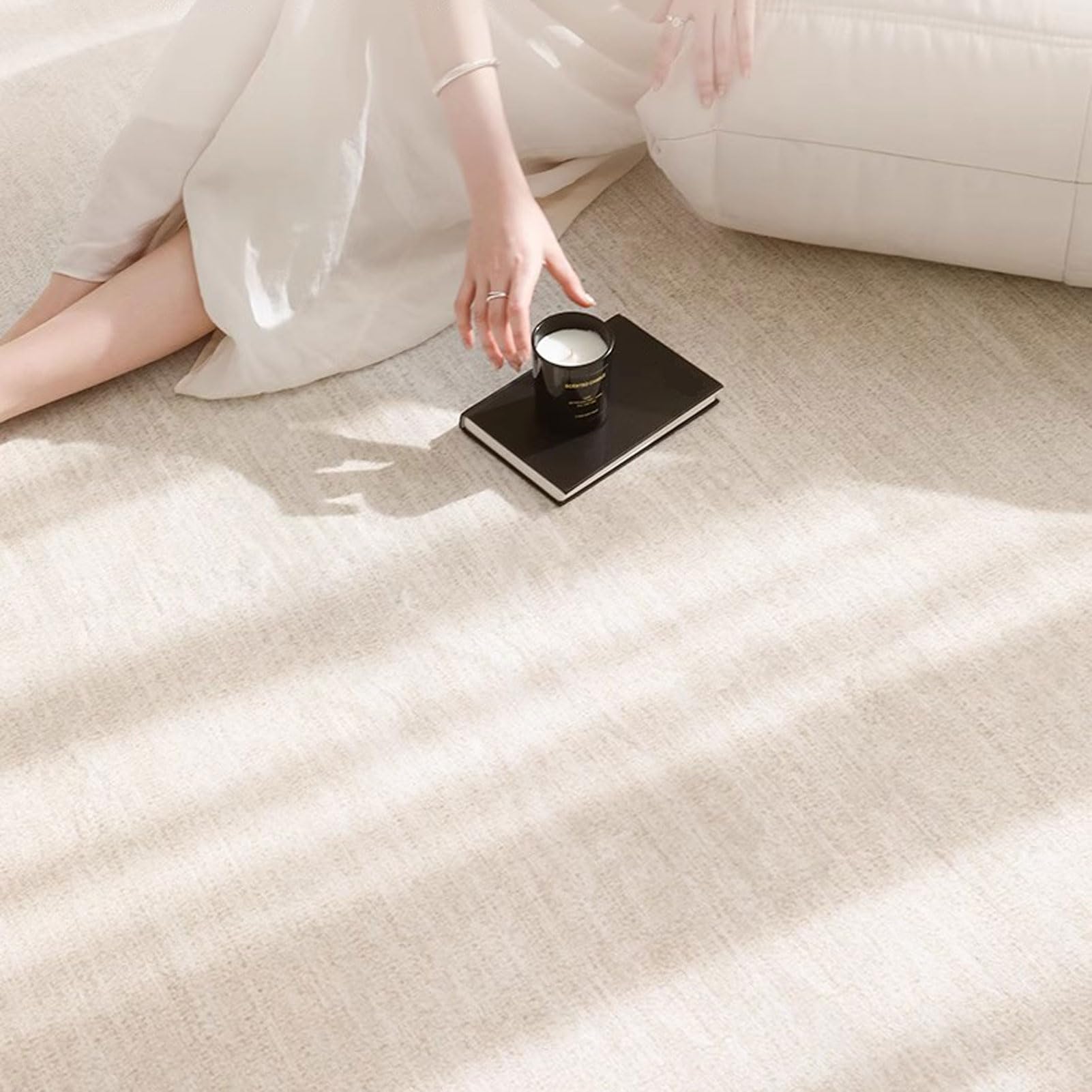 Alfombra Salon Pelo Corto, Ultra Suave Alfombra de Suelo Dormitorio, Alfombra Estilo Crema, Falsa Cachemira, Superficie Fácil de Limpiar, para Recámara, Sofá, Suelo (E 160x200cm)