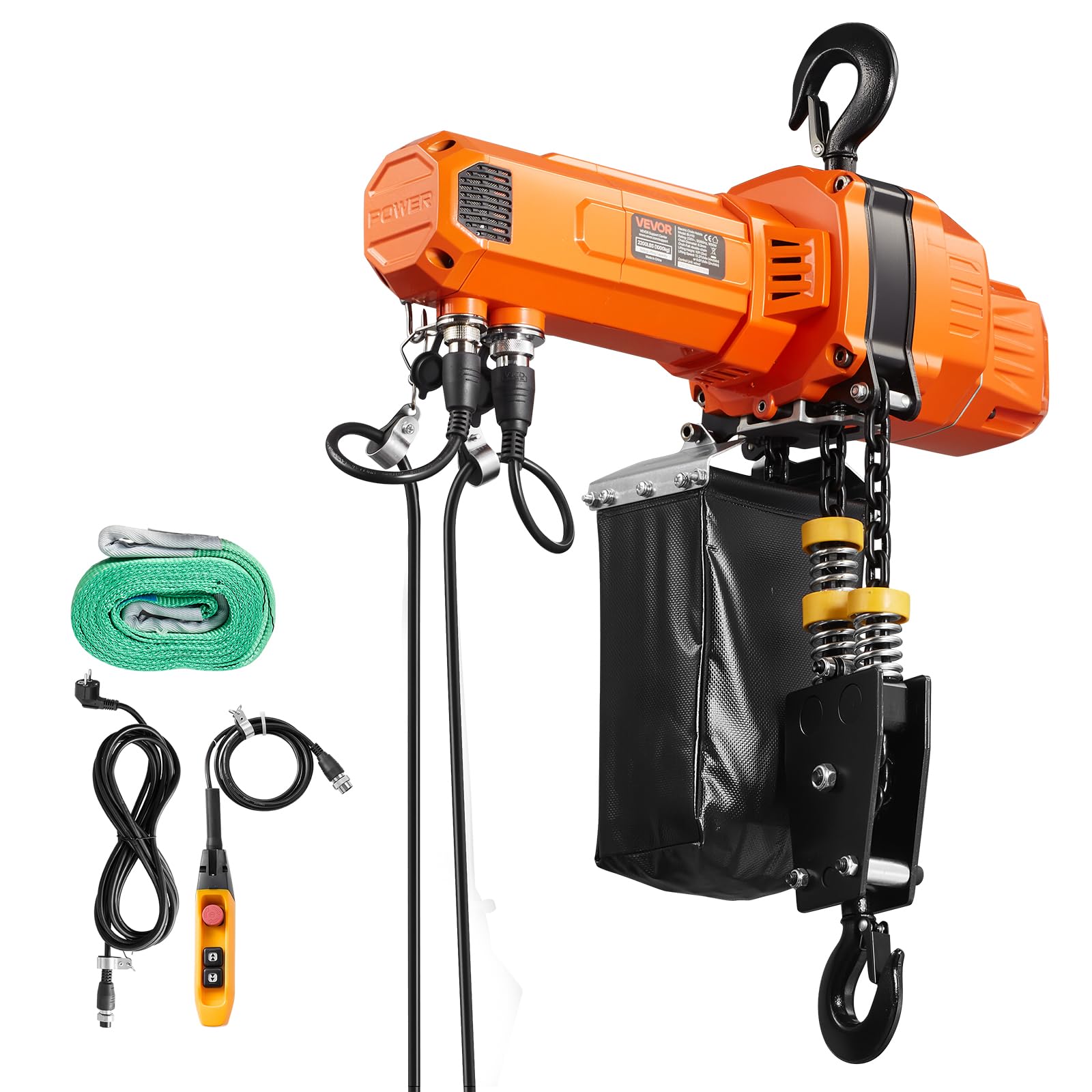 VEVOR Elektrischer Kettenzug 1000 kg, 6 m Hubhöhe, 230 V Einphasen-Brückenkran mit 4,5 m Kabelfernbedienung, G100-Kette, Notstopp, Elektrokettenzug für Fabriken, Lagerhallen, Garagen
