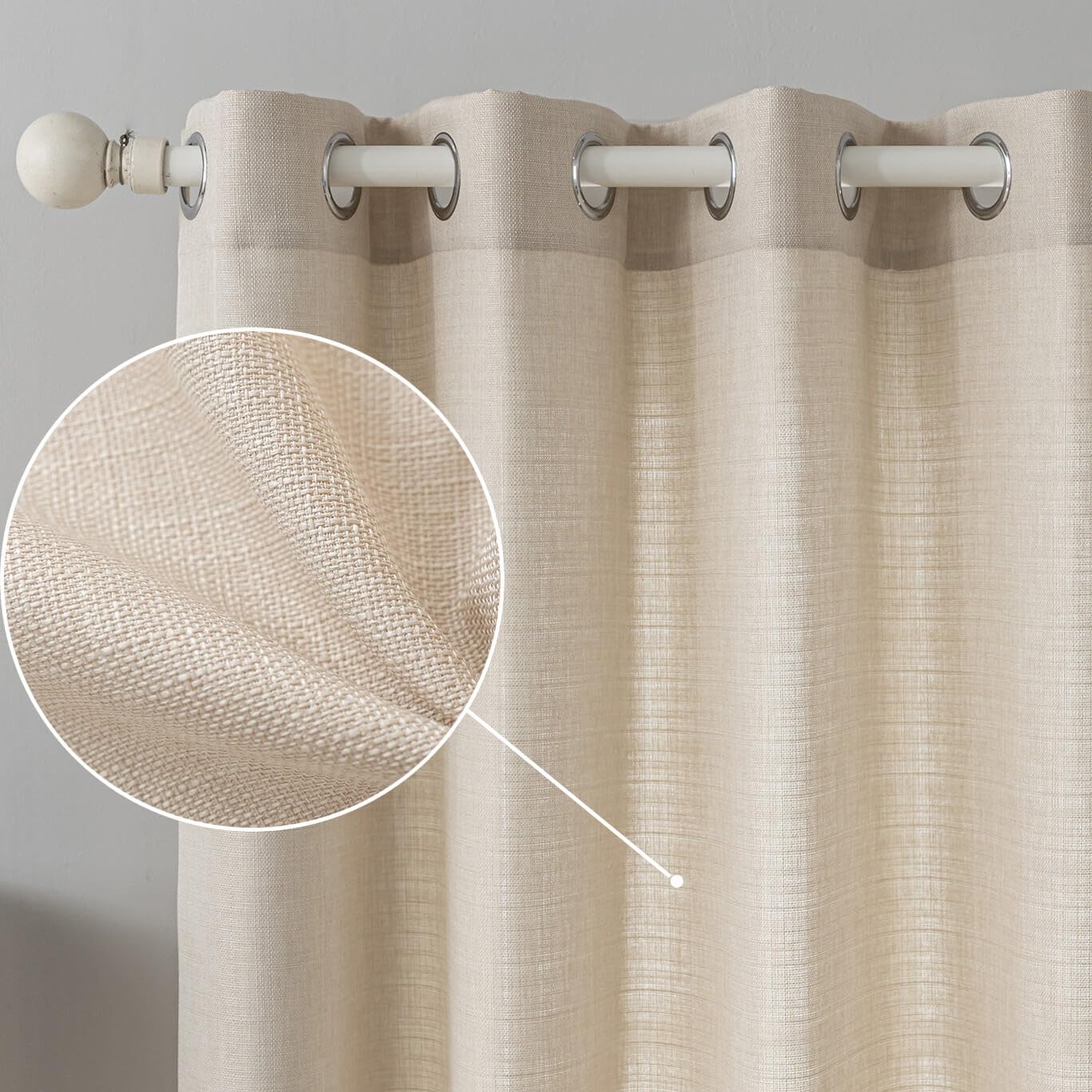 Mvchennl Beige Linen Textured Curtains, 96 Inch Curtains 2 Panel Set, Light Filtering Semi Sheer Drapes, Elegant Grommet Top Window Treatments For Living Room/Bedroom/Dining Room