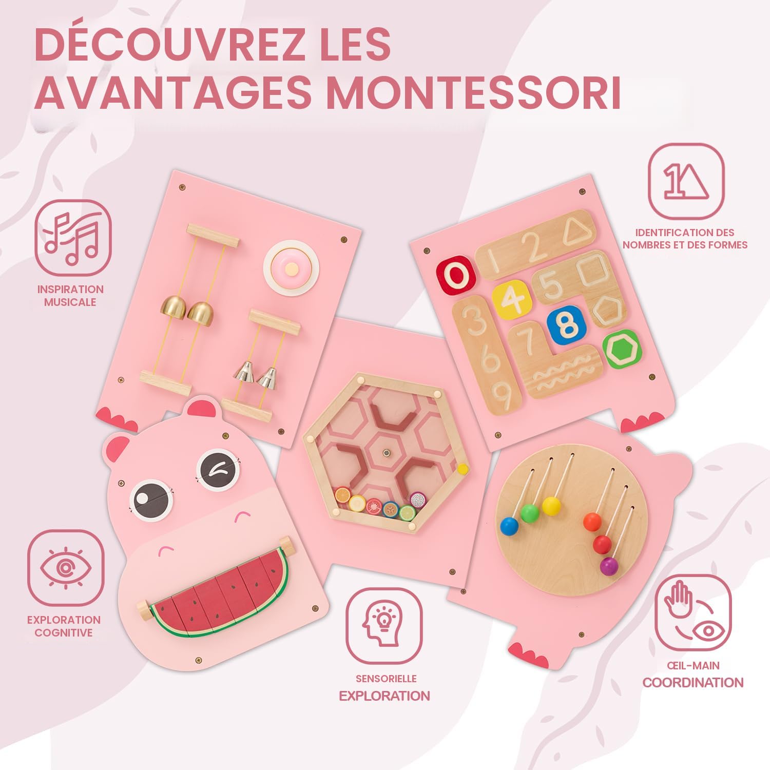 Monläurd – Panneau Mural Sensoriel En Bois – Jouet Montessori Pour Tout-petits – Motricité Fine, Créativité – Idéal Salle De Classe, Crèche Ou Jeu – Certifié Sécurité