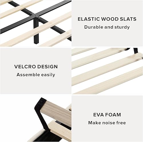 Miniatura 5 de Marco de cama tapizado, marco de cama matrimonial con cabecera ajustable, marco de cama de plataforma completa compatible con marco de metal y