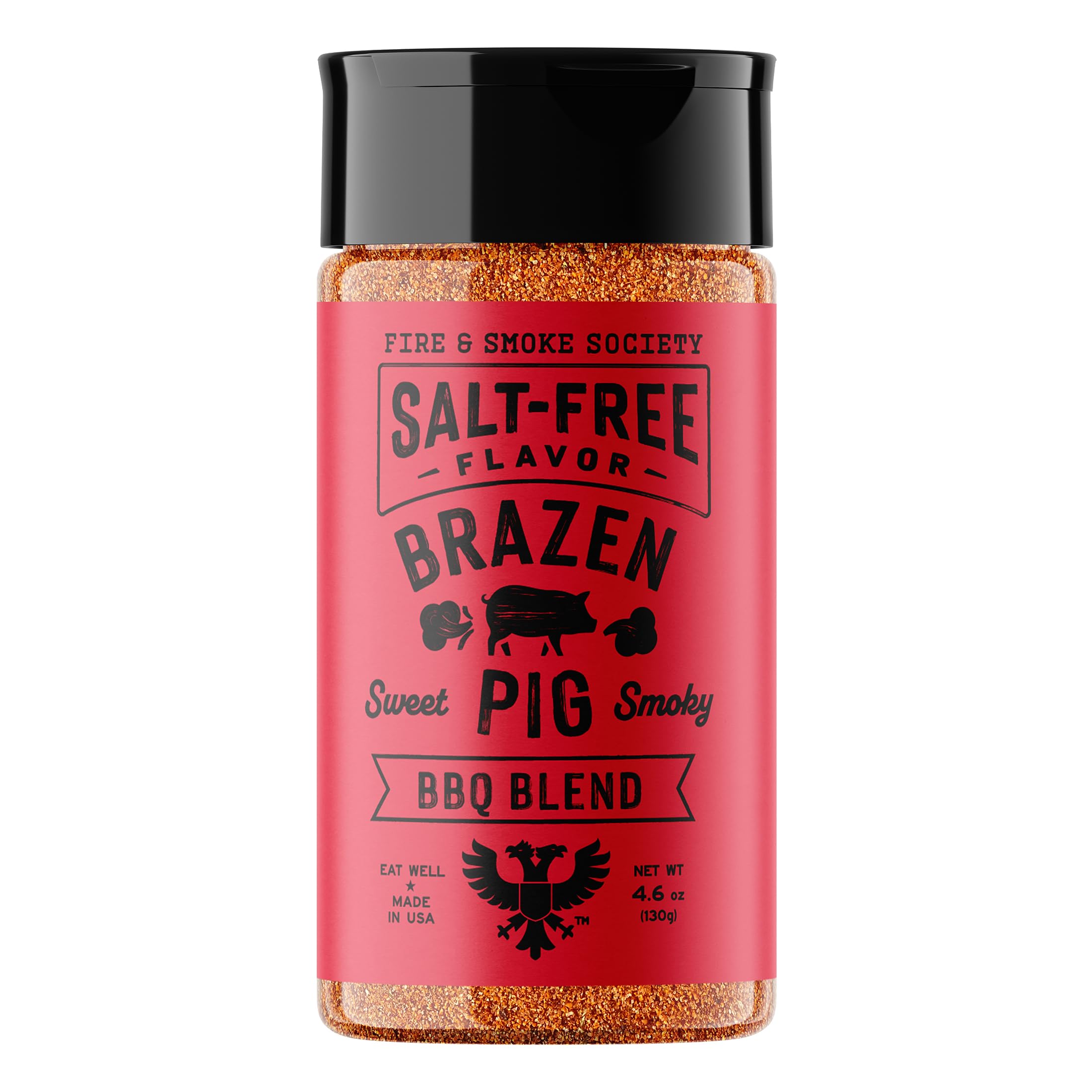 Fire & Smoke Society Salt-Free Brazen Pig BBQ Seasoning | Pork Rub, BBQ Spice Blend | Pork, Chicken, Smoked Butt, Ribs | Brown Sugar, Paprika, Cumin | M 4.6 oz