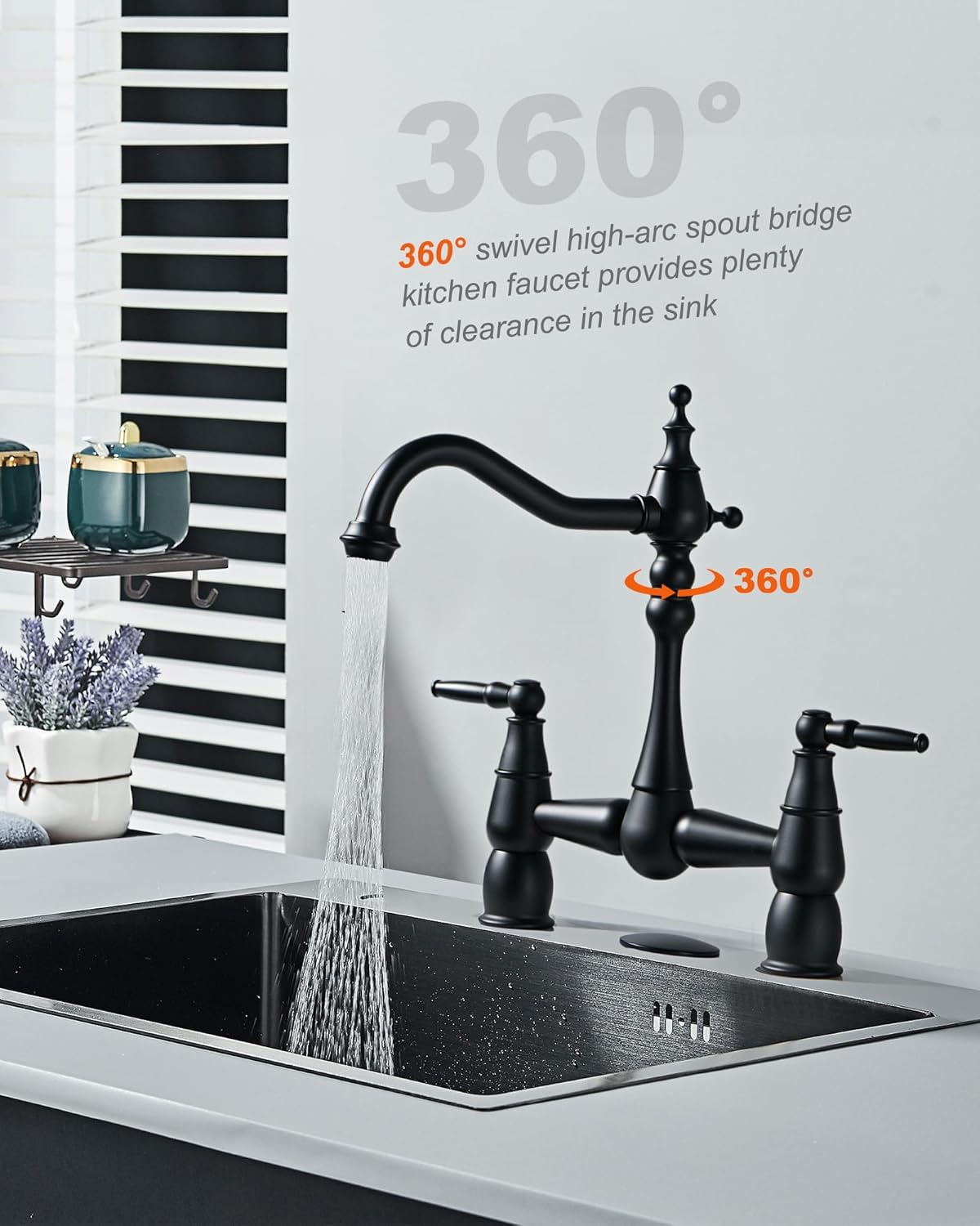 Aleasha Brass Made Pot Filler Matte Black + Matte Black Bridge Kitchen Faucet