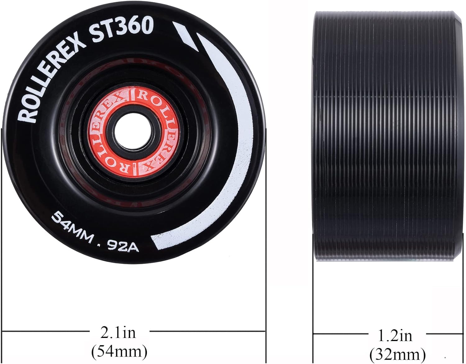 Rollerex ST360 92A 54mm x 32mm Roller Skate Wheels (8-Pack w/Bearings, Spacers and Washers) (Color Options) - Indoor Outdoor - Use for Quad Skate Wheel Replacement (Steel Black)