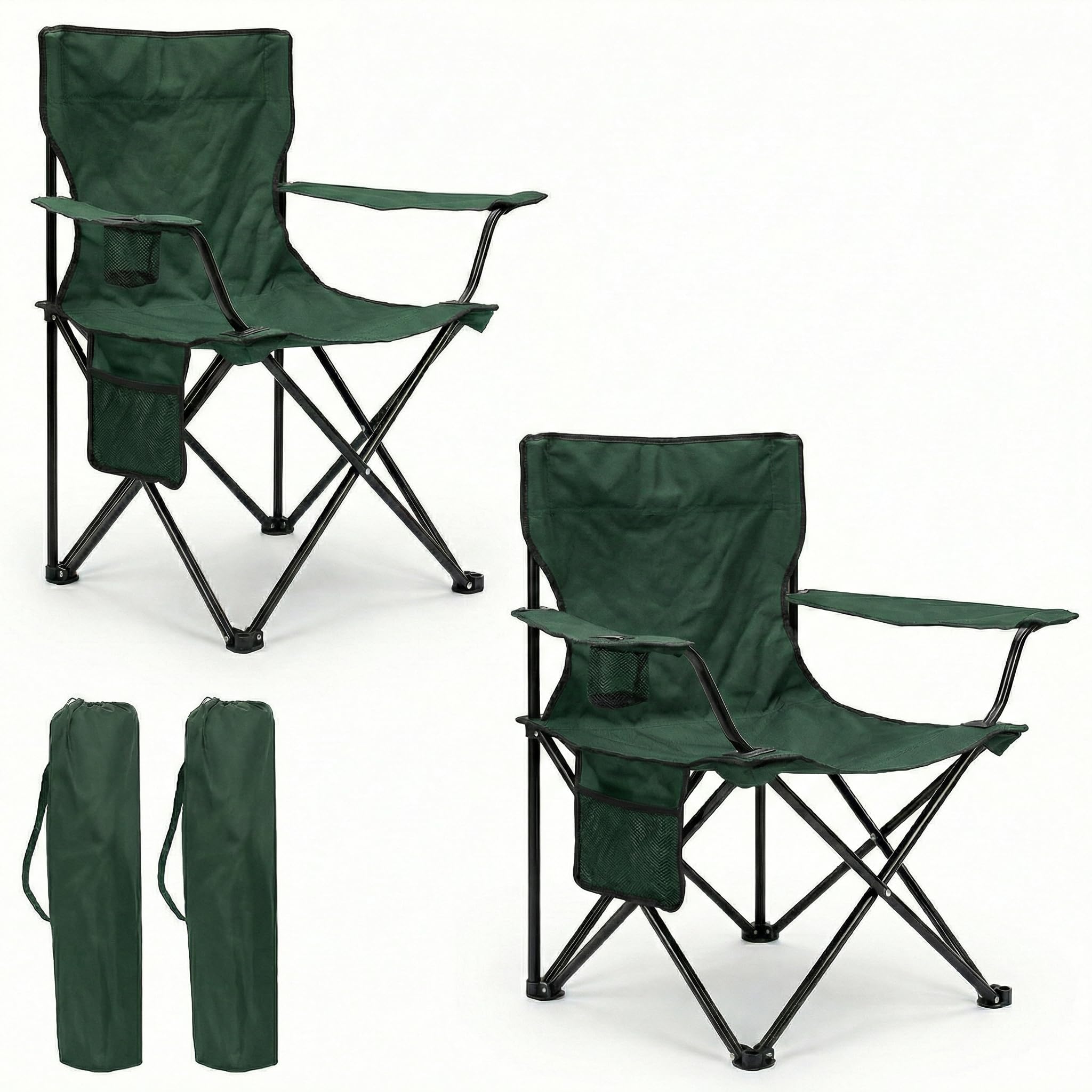 azorex Silla Plegable de Camping con Respaldo y Reposabrazos 48x49x80 cm, Portavasos y Bolsillo, Ultraligera Portátil para Playa, Pesca, Jardín y Excursiones – Incluye Bolsa (Negro, Pack de 2) — view 12