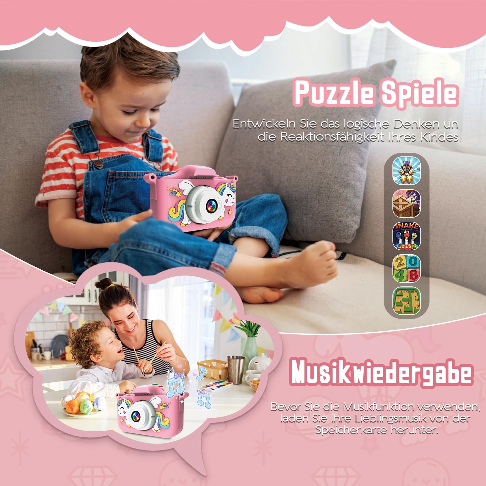 Hangrui Appareil Photo Instantané Enfant, 2.4 Écran avec Carte 32G & Papier Photo, HD 1080P