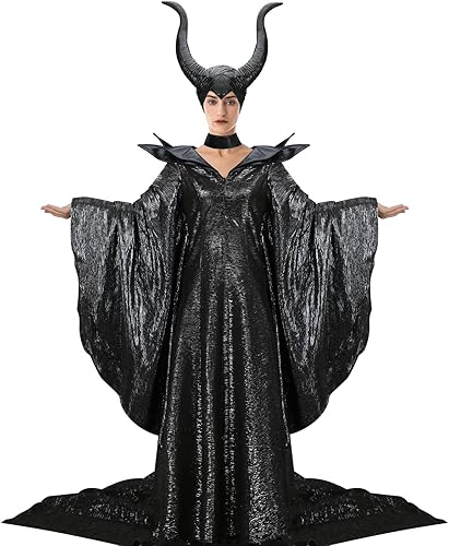 FOTOLARE Bata de cosplay de hada de reina para mujer, vestido negro de elfo, disfraz de bruja oscura, disfraz de hechicera de Halloween