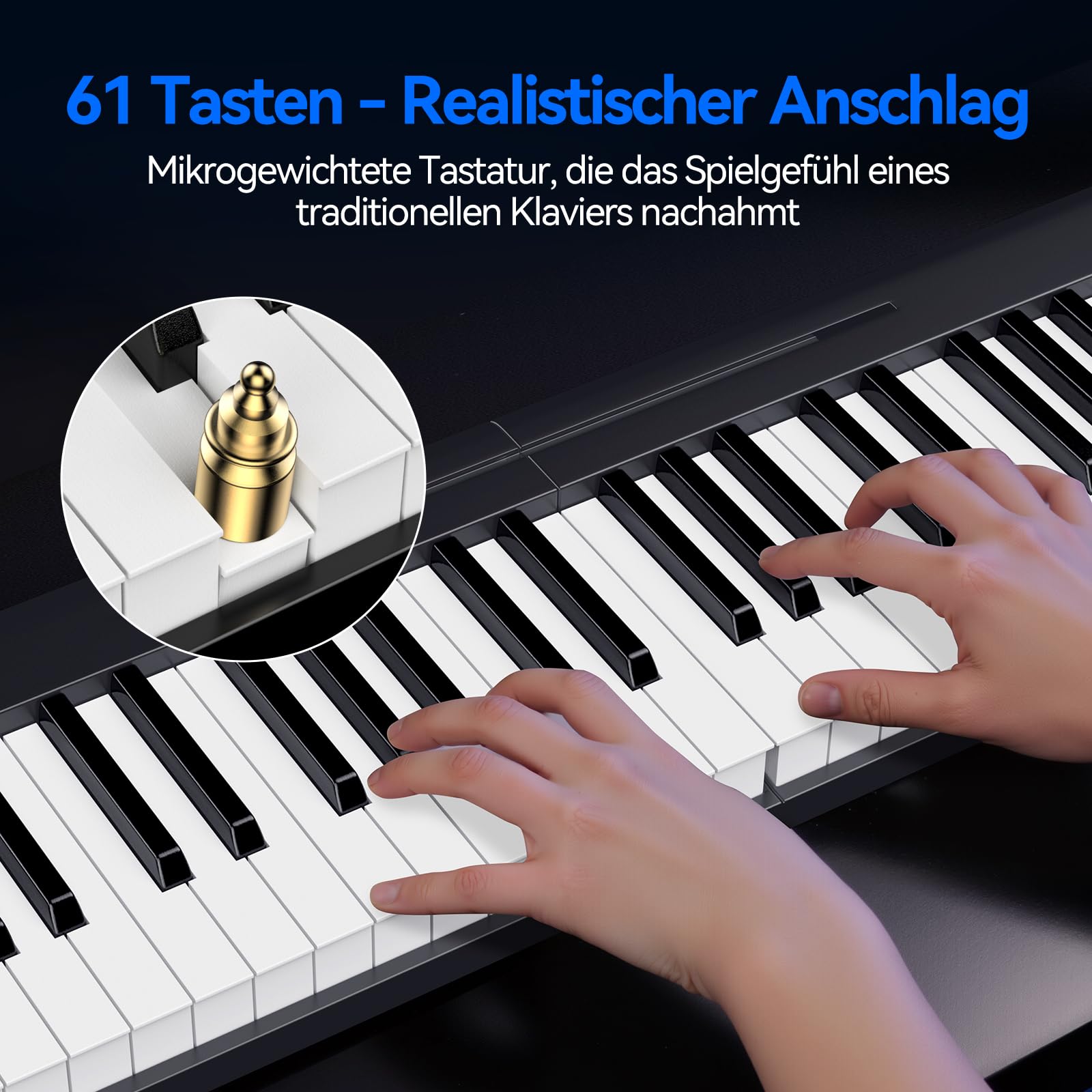 Rhymo Faltbares E-Piano 61 Tasten, Portables Keyboard mit Halbgewichteten Tasten, Touch Sensitive, mit Tragetasche für Einsteiger