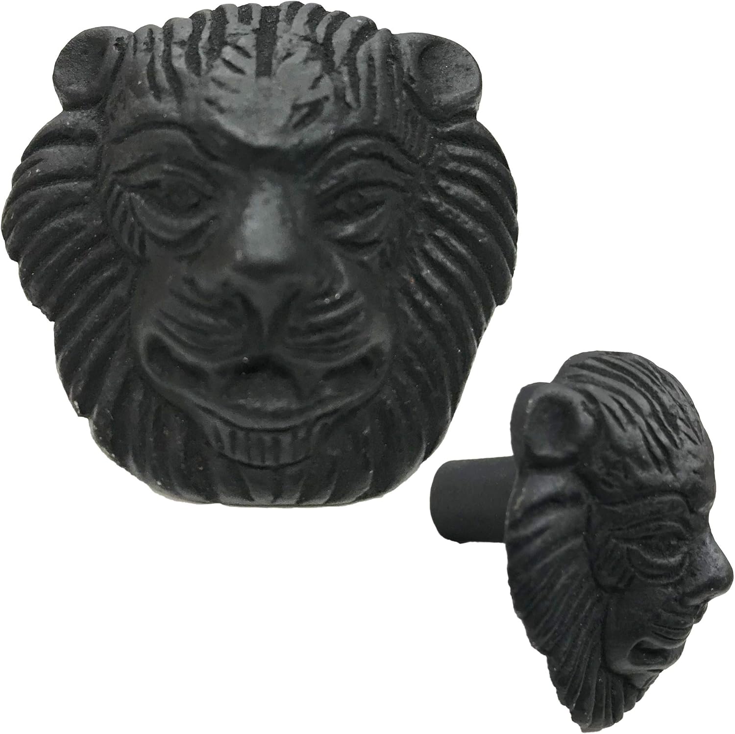 2"- Lion FACE with Mane Style Handle in a Vintage Style Decor - use as Barn Door, Gate, Drawer and Cabinet Pull, Classic Iron Made Country Farmhouse pulls Black color-BB42