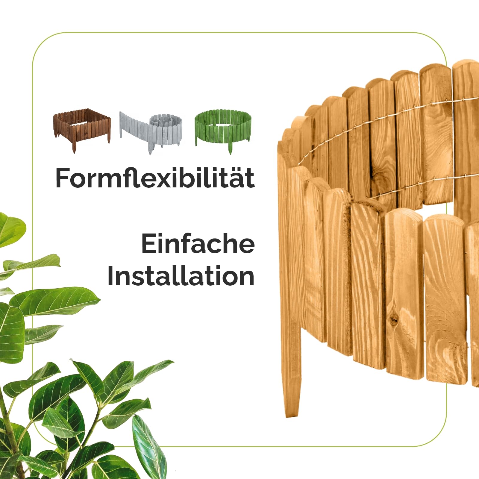 Garronda Rasenkante Beeteinfassung aus Holz flexibel 200 x 10 cm Rollborder für Rasen und Beet Beetumrandung und Beetbegrenzung Gartenzaun zum Stecken Holzzaun GD-0046 (Dunkelbraun)