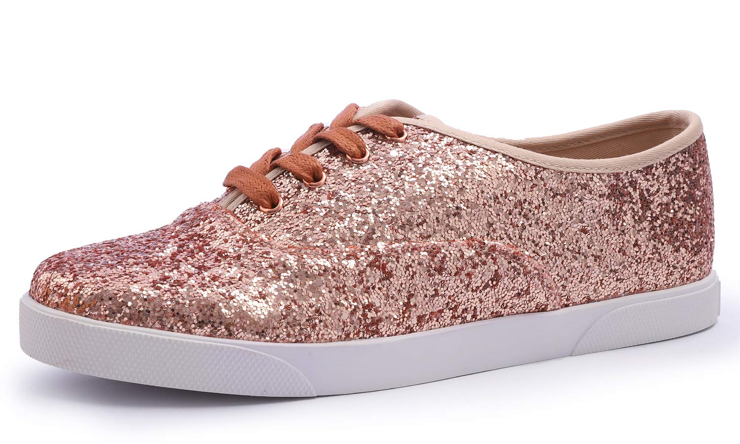 FEVERSOLE Women's Fashion Dress Sneakers Party Bling Casual Flats Embellished Shoes