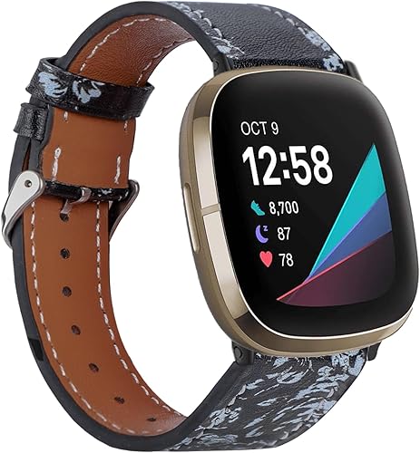 Dailatu Correas de cuero compatibles con Fitbit Versa 3Fitbit Sense correas de reloj para mujeres y hombres, correa de repuesto ajustable de cuero