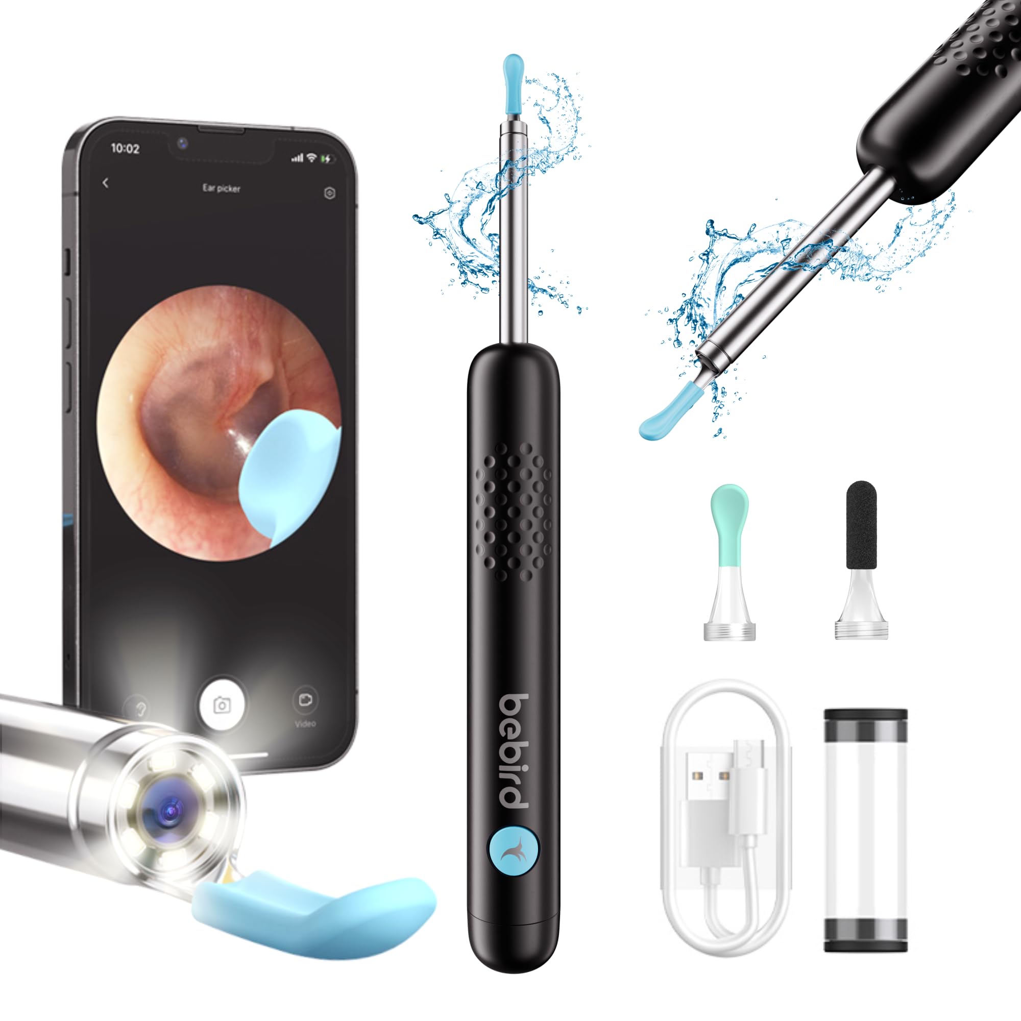 Otoscope BebirdPro R1, Nettoyeur d'oreilles HD 1080p avec caméra, Otoscope Grand Angle avec éclairage, étanche IP67, pour Adultes et Enfants, iOS et Android