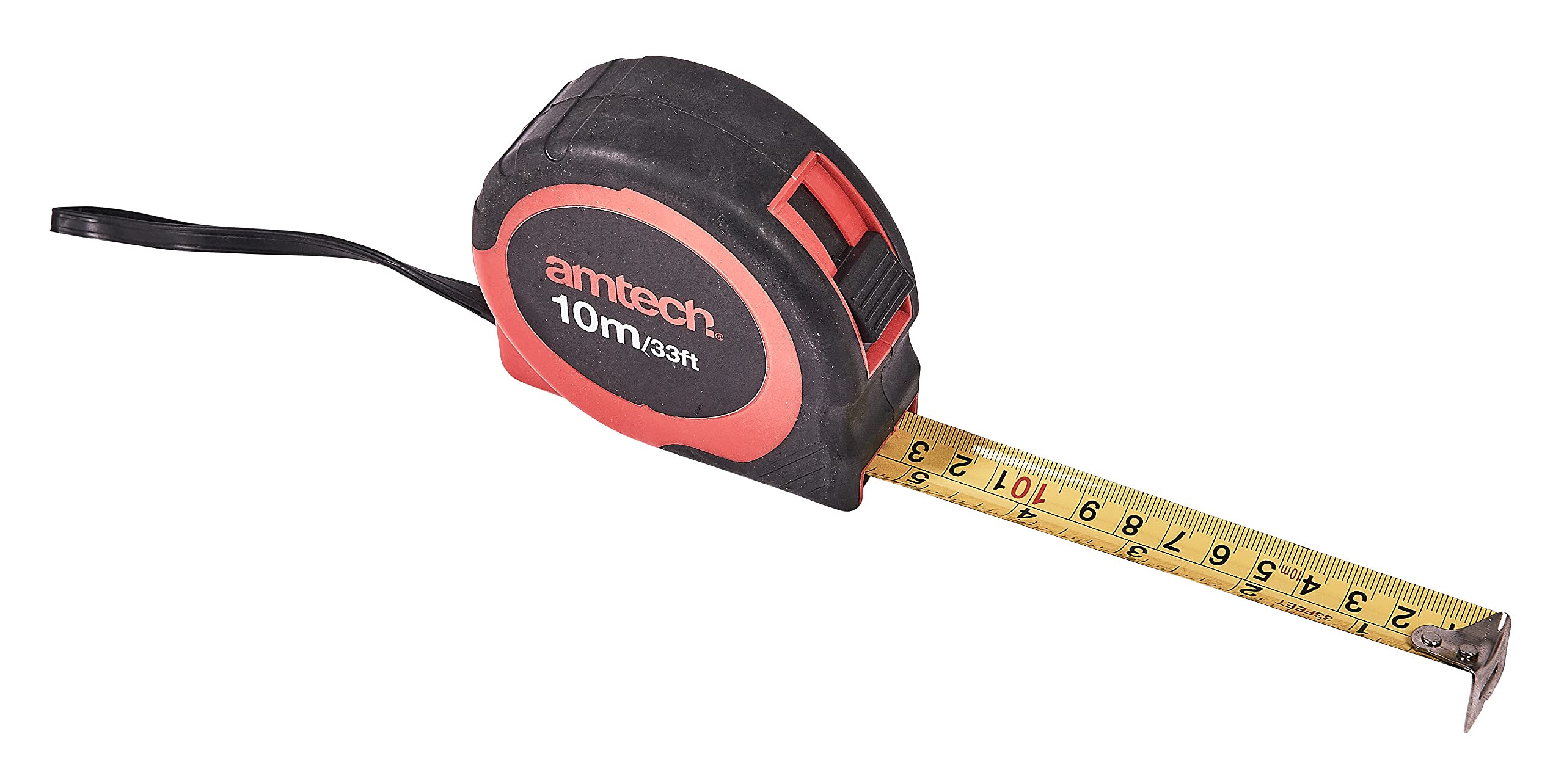Amtech 10m Measuring Tape, 25mm Wide Blade with Lock and Auto Return, Ideal for Long-Distance Measurements on Site or Around the Home.