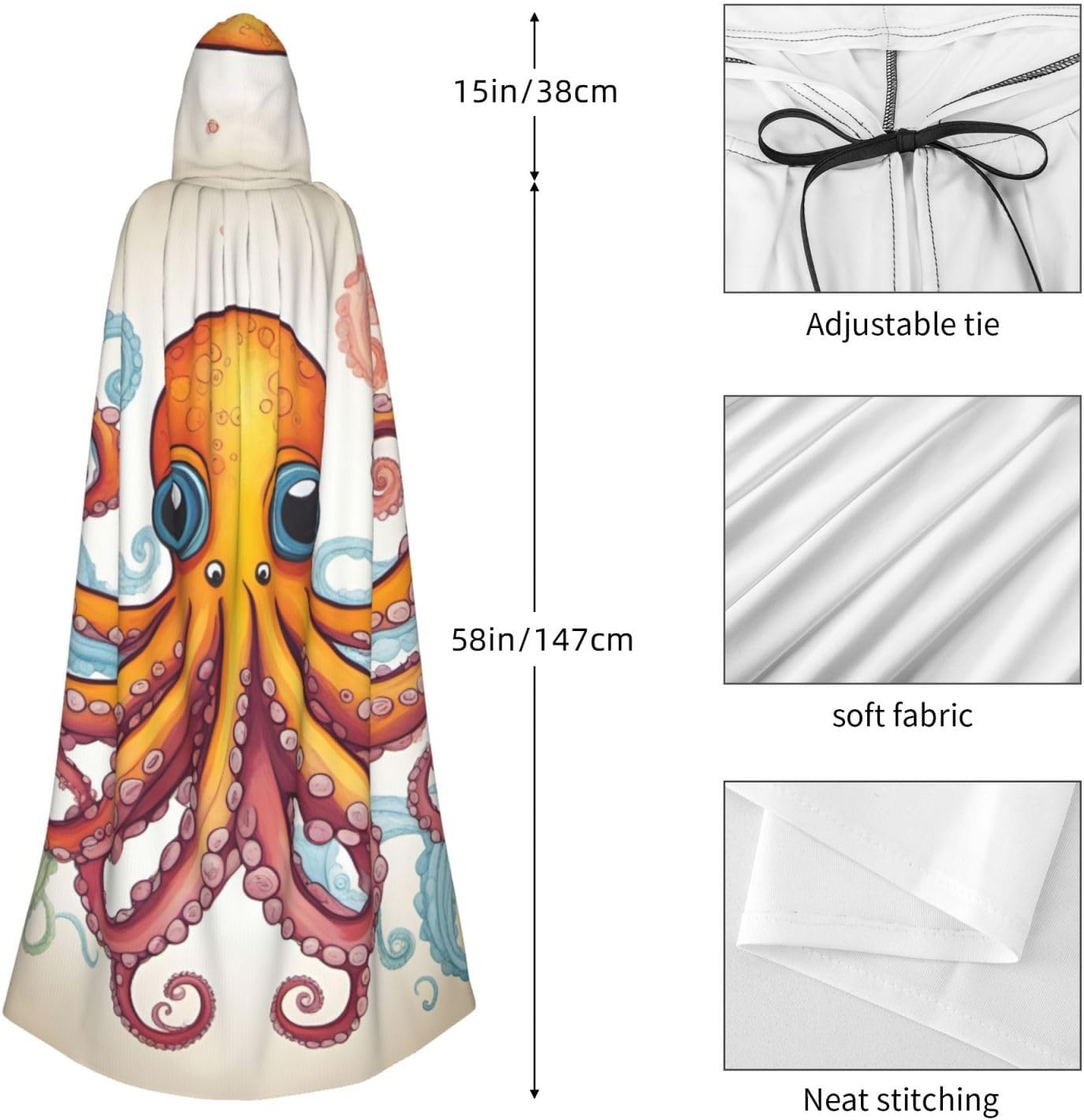 Unisex robes capes Adult Color octopus Print Hooded Cloak for Cosplay Halloween Carnival Costumes