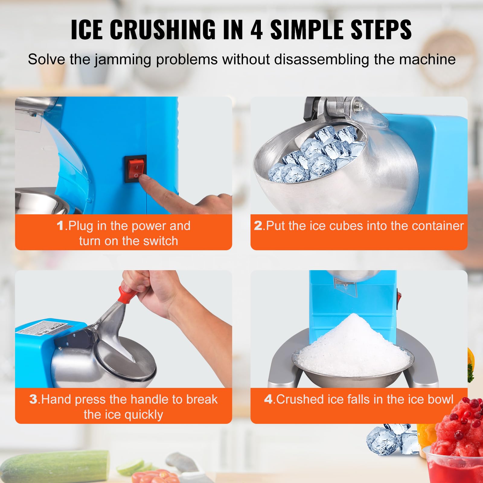 VEVOR Broyeur à Glace Électrique 100 kg/h Machine à Glace Pilée Commerciale 300 W Tête à 4 Lames en Acier Inoxydable Machine à Granita Cocktails Sorbets Boissons Fraîches Bars Restaurants Supermarchés