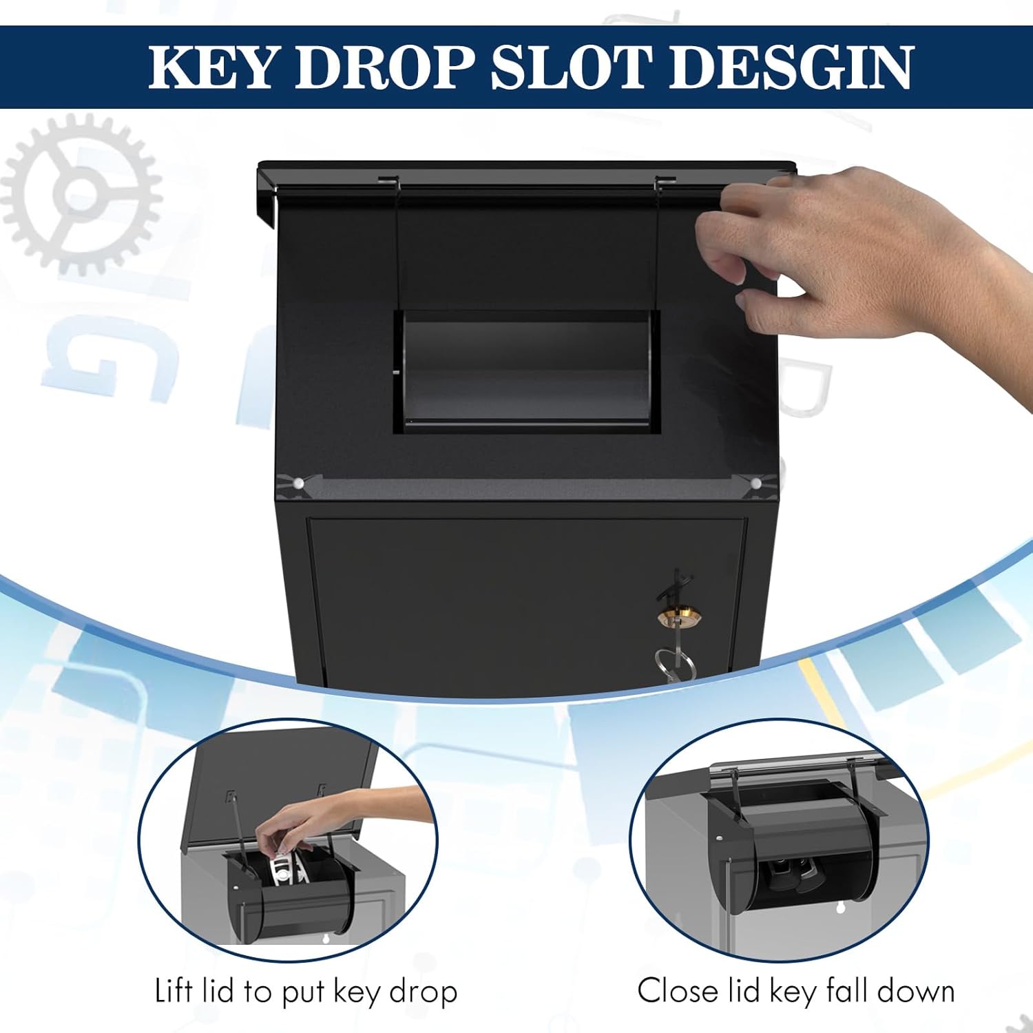 Key Drop Box for Automotive, Key Return Box Wall Mount, Anti-Thief & Waterproof Design for Outdoor, Heavy-Duty Secure Storage Box for Hotel,Car Rental, Large Capacity 6x10x14 Inch
